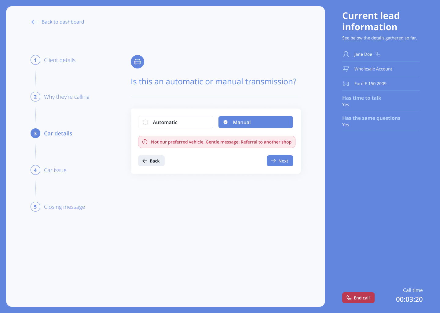 Car Service Sales Software for Call center